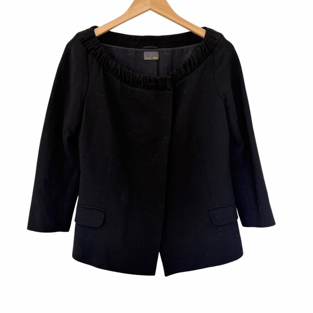 Vintage Fendi Black Wool Silk Blend Blazer Sz 42